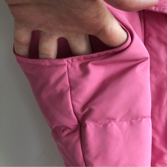 TALBOTS Goose Down Feather Puffer Vest Pink Hidden Hood Full Zip Snap Sz SP - Picture 6 of 16